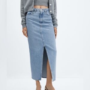 MNG Blue Denim Slit Maxi Skirt Sz S